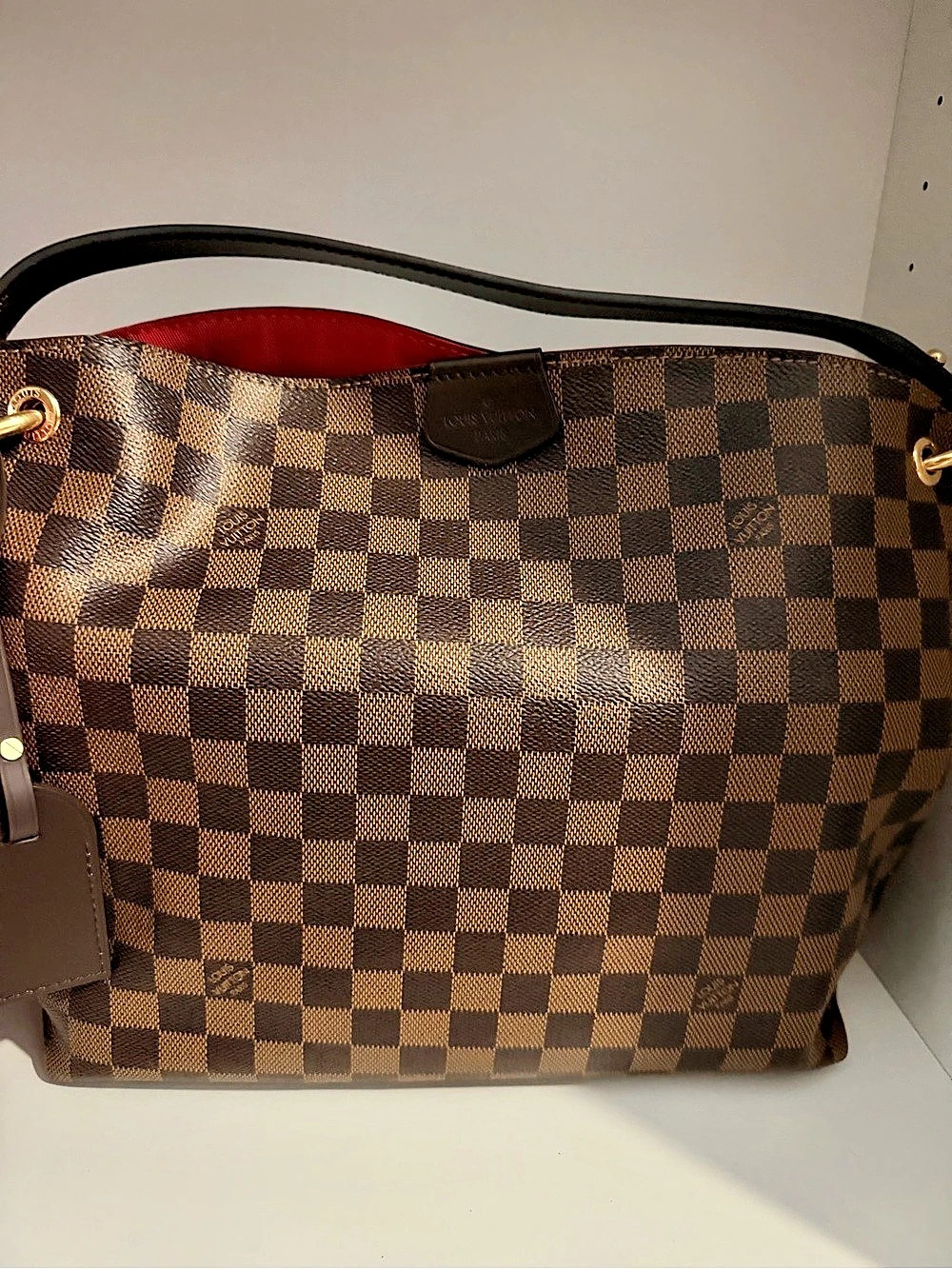 Louis Vuitton Graceful MM Damier Ebene Shoulder Bag Brown & Red